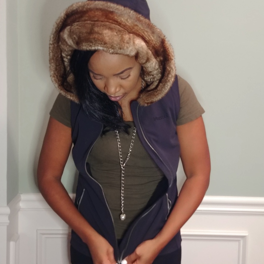 Black Hooded Faux Fur Vest